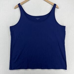 EILEEN FISHER Tank Top 3X Plus Organic Cotton Cami Ribbed Jersey Scoop Neck Blue